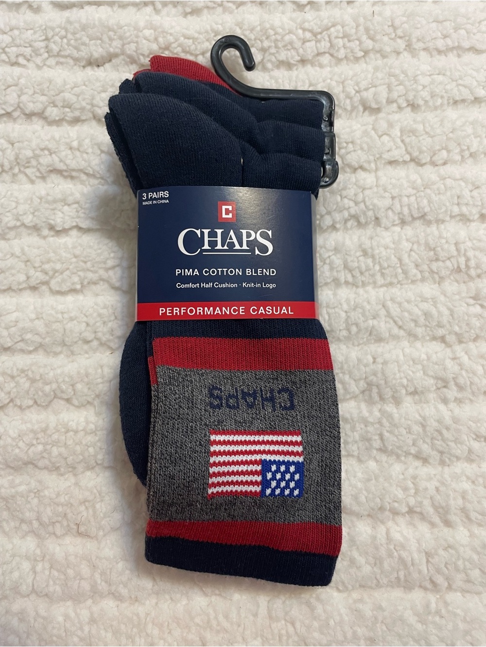 Chaps Men's Navy, Gray & Red Pima Cotton Blend Socks - 3 Pack